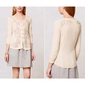 Anthropologie Knitted & Knotted Ardennes Cardigan Sweater Embellished Applique s